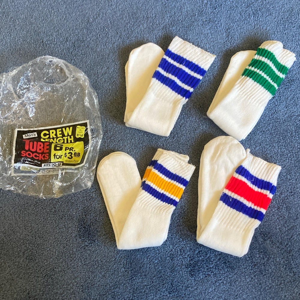 Pack of 4 Vintage 1970s Men's Crew Tube Socks - Multi-Color Stripes 10-13 NOS